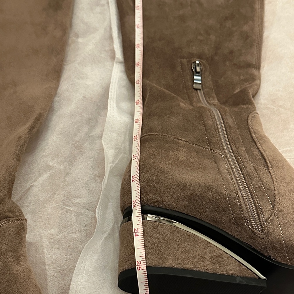 Torgeis Taupe Suede over the knee boots, tall tan boot, Madeline wedge heel boot - Picture 16 of 17